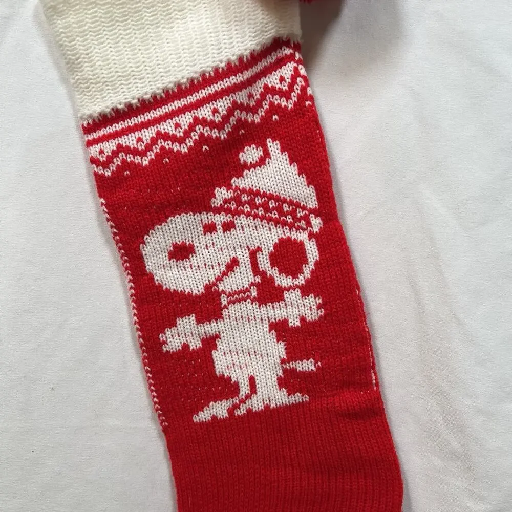 Vintage 1958 Hallmark Peanuts Snoopy Knit Christmas Stocking Red & White Pom Pom